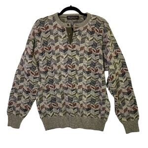Brandini Tan Cream Wool Blend Grandpa Heritage Pullover Sweater Italy Size M